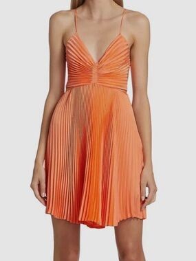 A.L.C. Coral-Orange Pleated Open Back Mini Dress ($550 Retail)